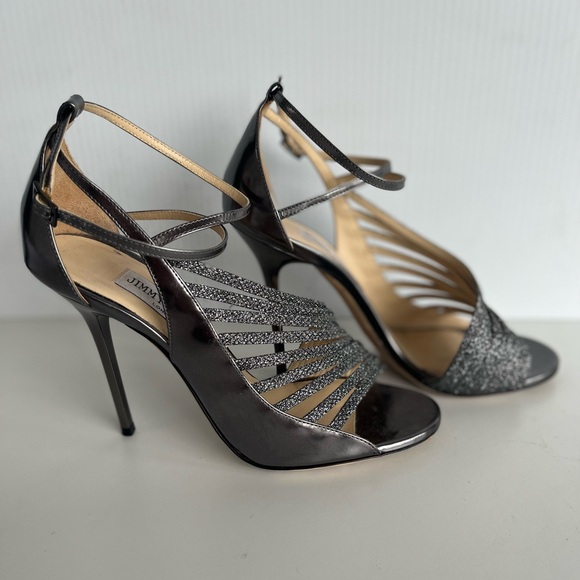 Jimmy Choo Leather Heels - Sparkly Pewter Silver - Picture 3 of 6